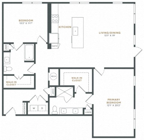 Floor plan for 2 beds, 2 baths, 1434 sqft